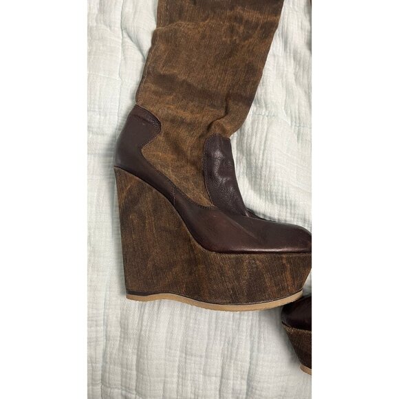 STUART WEITZMAN KNEE HIGH TALL PLATFORM WEDGE BOOTS 10.5 - Picture 4 of 8